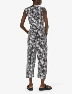 Whistles Josie Optical Rope-pattern Woven Jumpsuit 8 Whistles Josie Optical Rope-pattern Woven Jumpsuit -Ted Bakee Fashion Shop R04204951 BLACK ALT03
