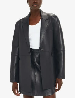 Whistles Katrina Relaxed-fit Leather Blazer 6 Whistles Katrina Relaxed-fit Leather Blazer -Ted Bakee Fashion Shop R04204953 BLACK ALT02