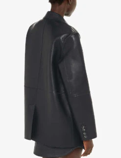 Whistles Katrina Relaxed-fit Leather Blazer 7 Whistles Katrina Relaxed-fit Leather Blazer -Ted Bakee Fashion Shop R04204953 BLACK ALT03