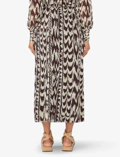 Animal-print Front-split Woven Midi Skirt 6 Animal-print Front-split Woven Midi Skirt -Ted Bakee Fashion Shop R04209466 BROWN ALT02
